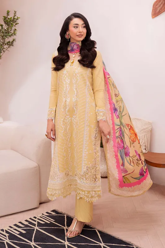 Neeshay Symphony Luxury Lawn Dust Yellow Organza – view 1 – Poshaq
