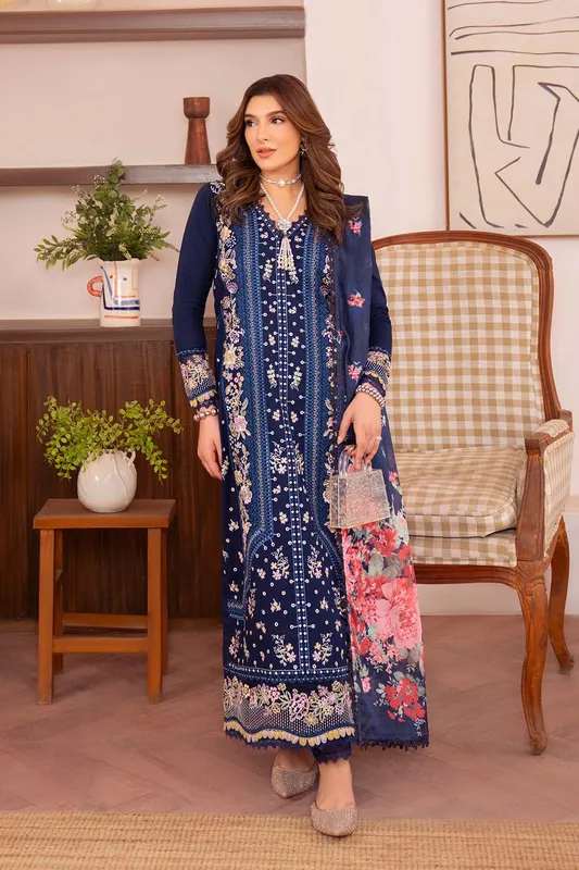 Neeshay Symphony Luxury Lawn Blue Organza – view 1 – Poshaq