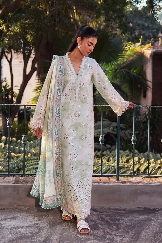 Neeshay Summer Lines Printkari 25 Pastel Gray Organza – view 1 – Poshaq