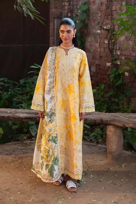 Neeshay Summer Lines Printkari 25 Yellow Organza – view 1 – Poshaq