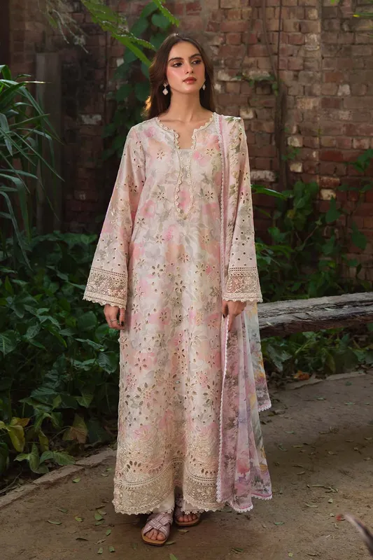 Neeshay Summer Lines Printkari 25 Beige Organza – view 1 – Poshaq