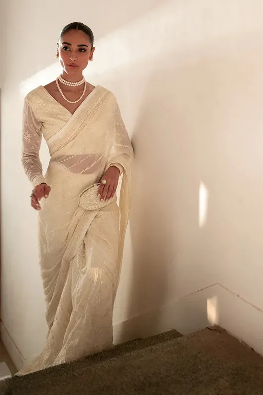 Neeshay Dastaan Luxury Chiffon White Organza – view 1 – Poshaq