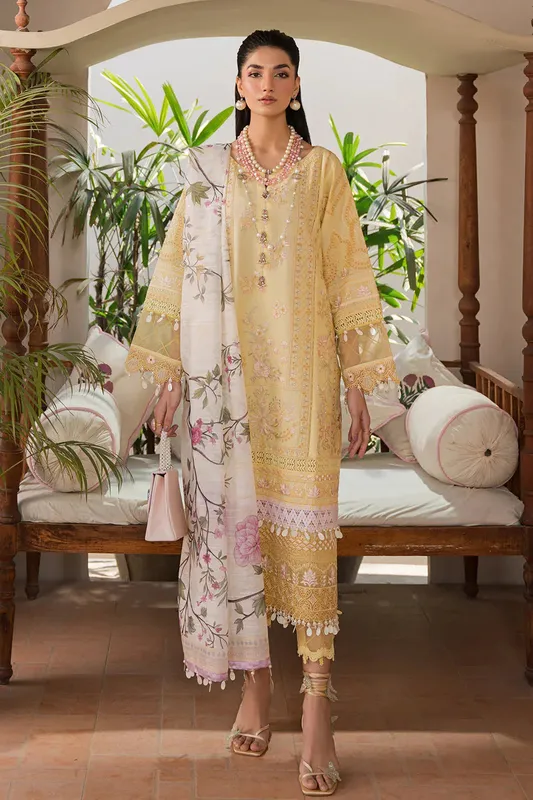 Neeshay Symphony Luxury Lawn 24 Yellow Organza – view 1 – Poshaq