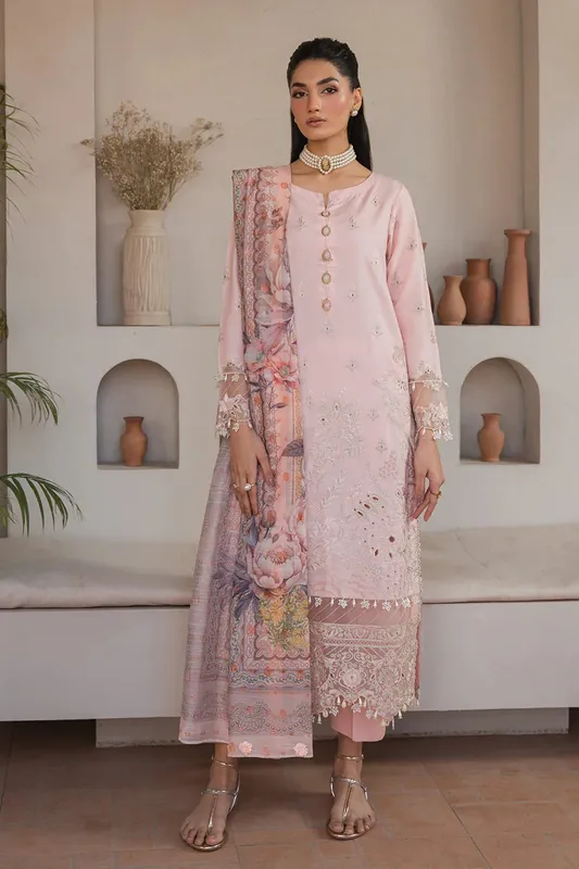 Neeshay Symphony Luxury Lawn 24 Pink Organza – view 1 – Poshaq