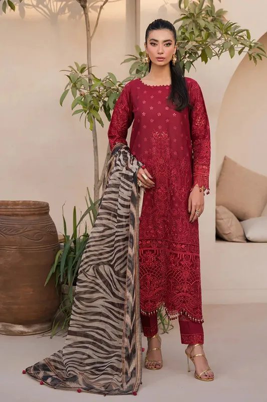 Neeshay Symphony Luxury Lawn 24 Maroon Organza – view 1 – Poshaq