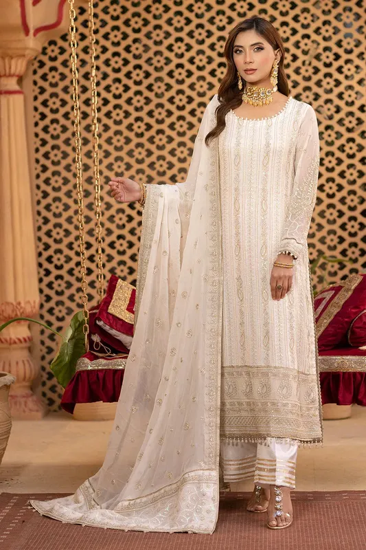 Neeshay Dastgah Festive Formals White Chiffon – view 1 – Poshaq