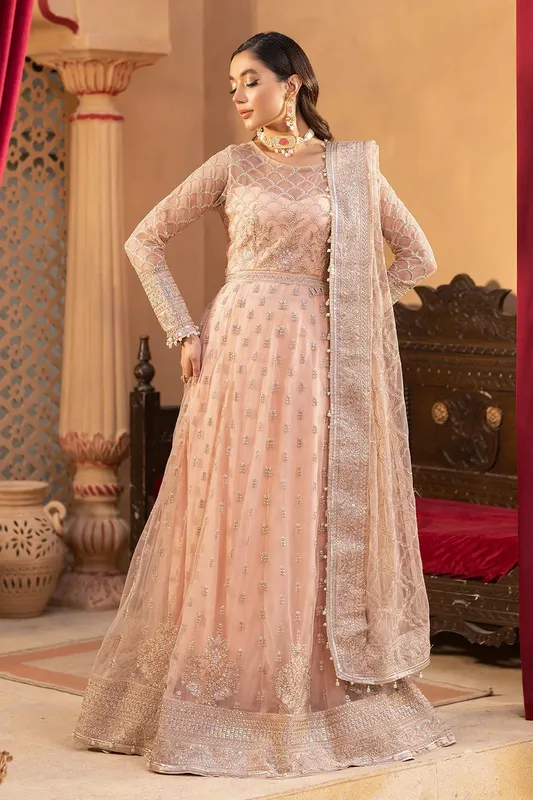 Neeshay Dastgah Festive Formals Peach Raw Silk – view 1 – Poshaq