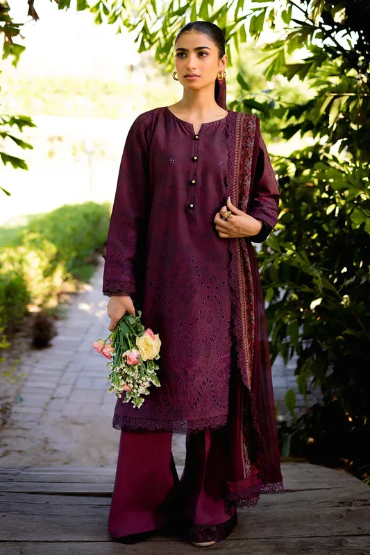 Neeshay Summer Lines Printkari Wine Organza – view 1 – Poshaq