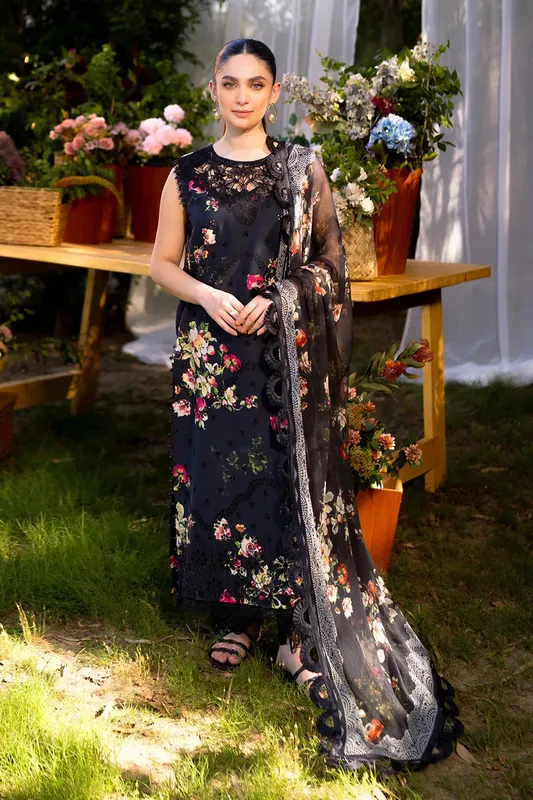 Neeshay Summer Lines Printkari Black Organza – view 1 – Poshaq