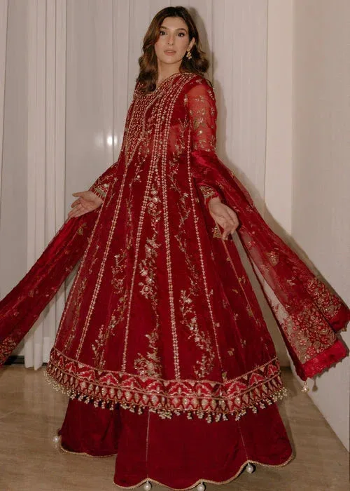 Sadaf Fawad Khan Wedding Festive 25 Maroon Organza – view 2 – Poshaq