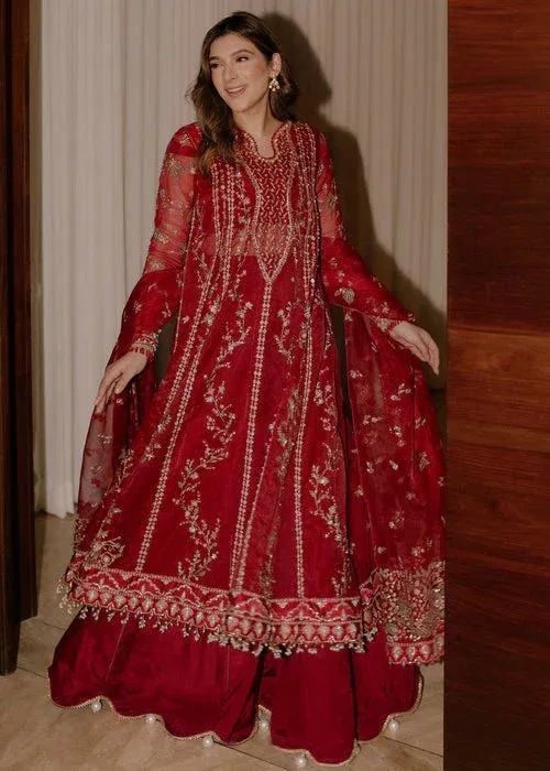Sadaf Fawad Khan Wedding Festive 25 Maroon Organza – view 4 – Poshaq