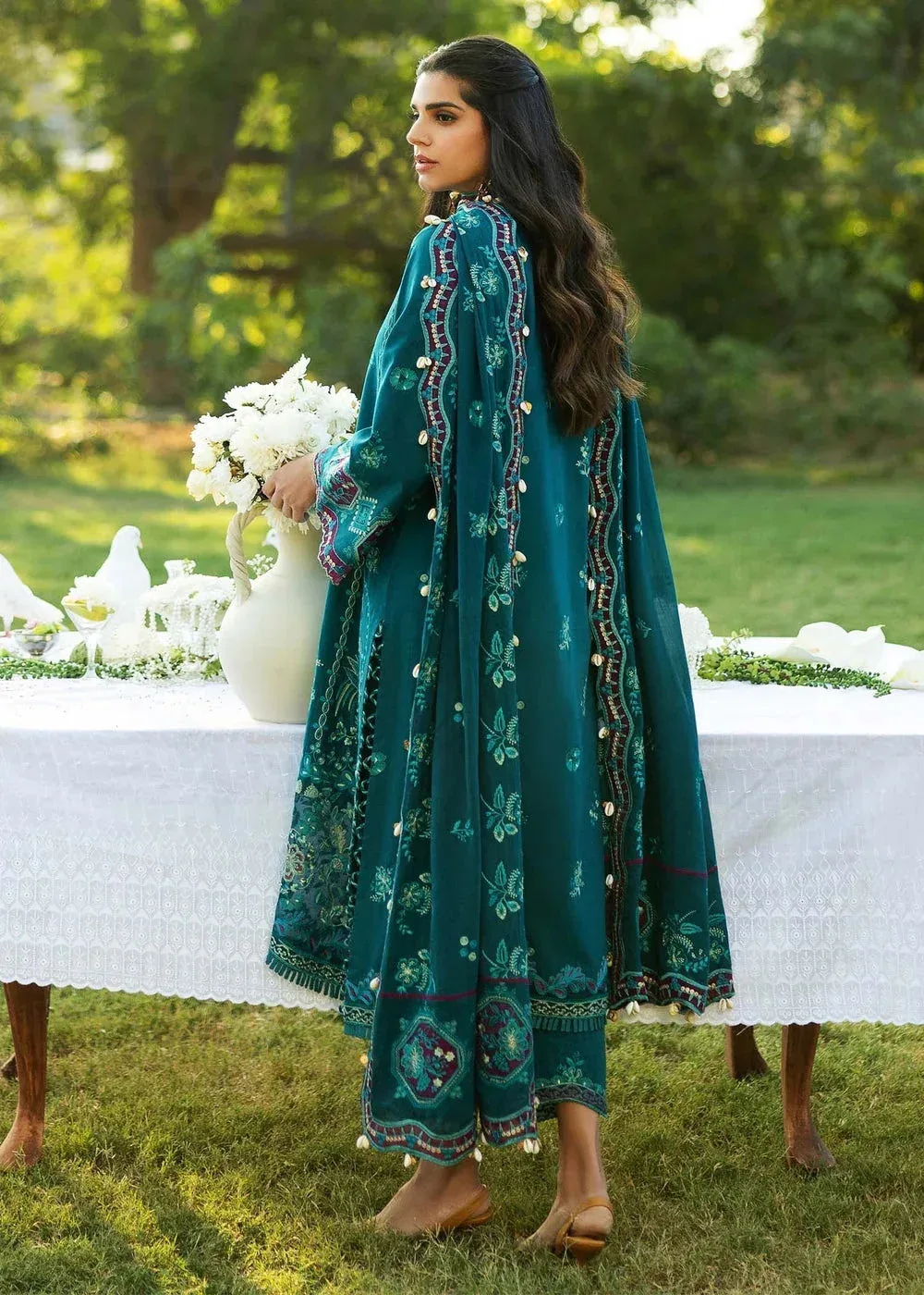 Sadaf Fawad Khan Siraa Lawn 25 Teal Green Organza – view 2 – Poshaq