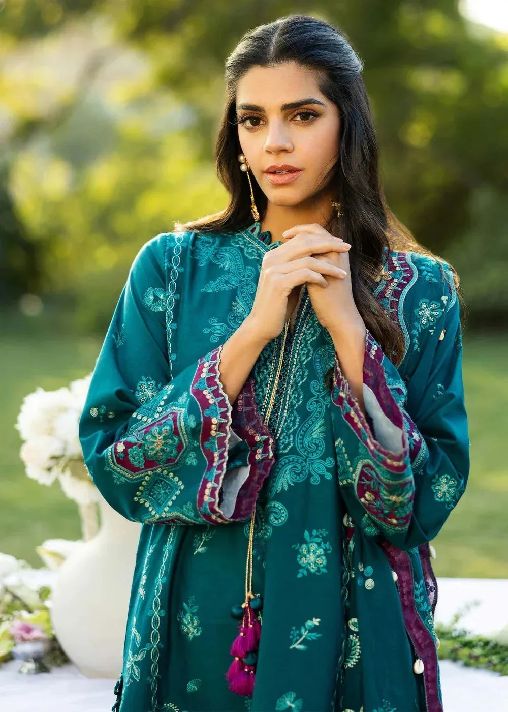 Sadaf Fawad Khan Siraa Lawn 25 Teal Green Organza – view 5 – Poshaq