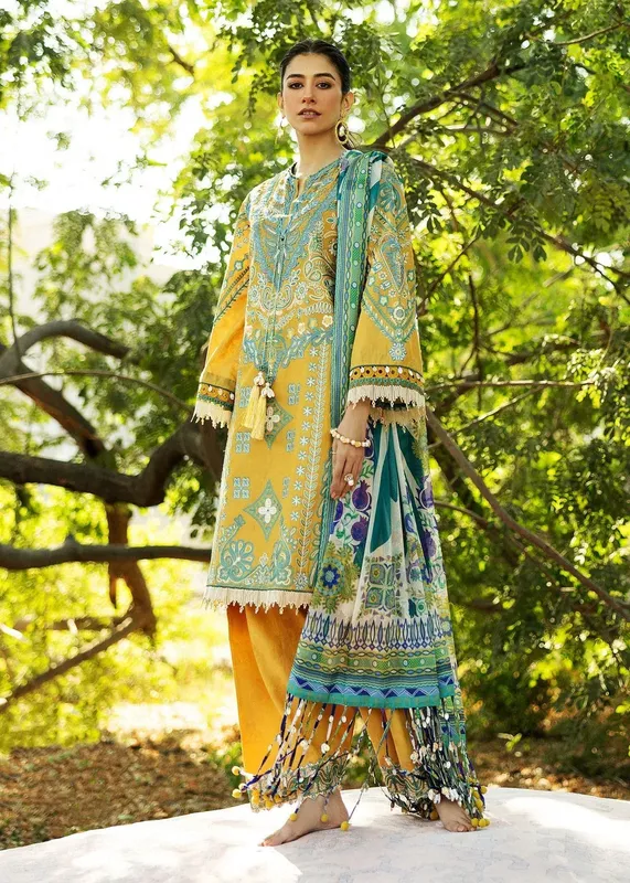 Sadaf Fawad Khan Siraa Lawn 25 Mustard Yellow Organza – view 1 – Poshaq