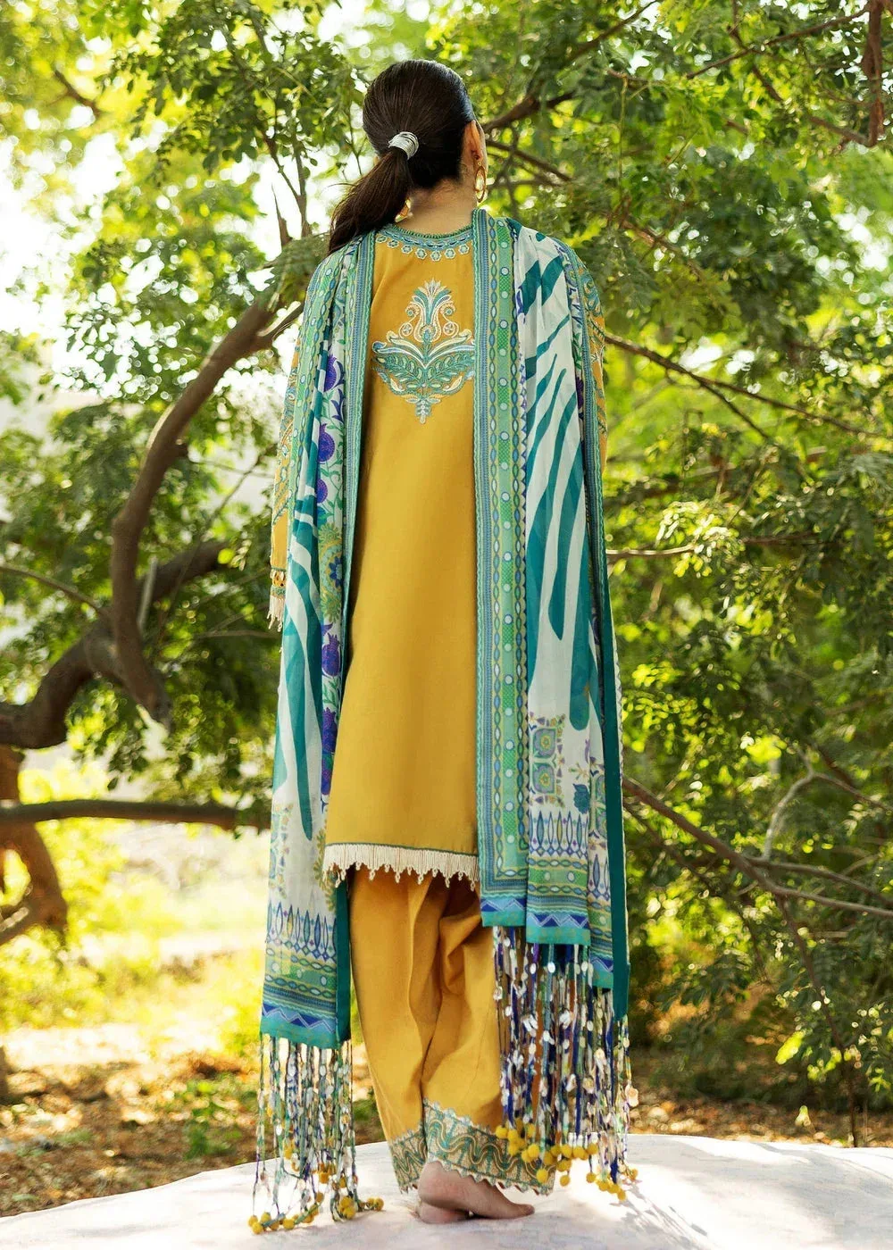 Sadaf Fawad Khan Siraa Lawn 25 Mustard Yellow Organza – view 2 – Poshaq