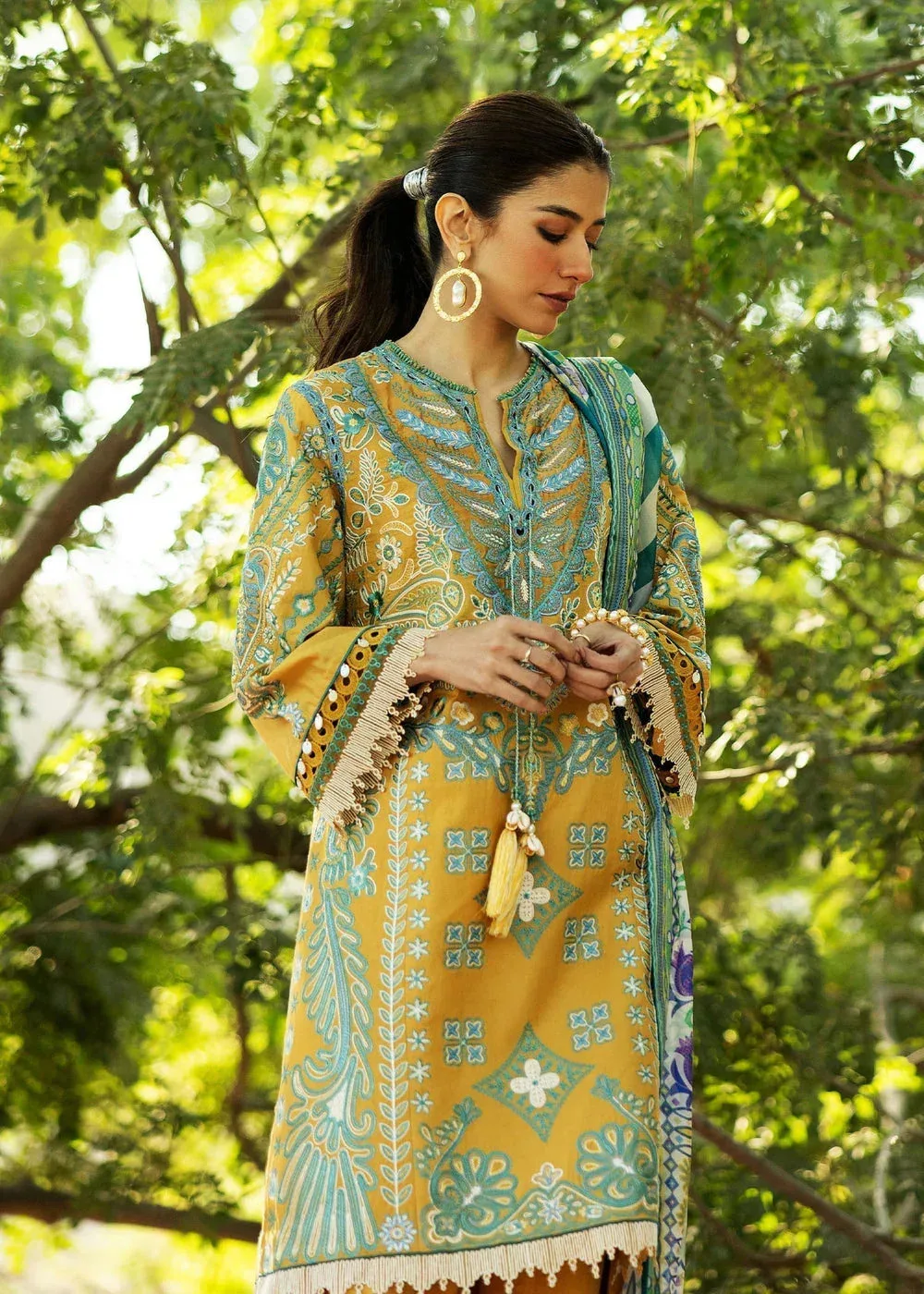 Sadaf Fawad Khan Siraa Lawn 25 Mustard Yellow Organza – view 4 – Poshaq