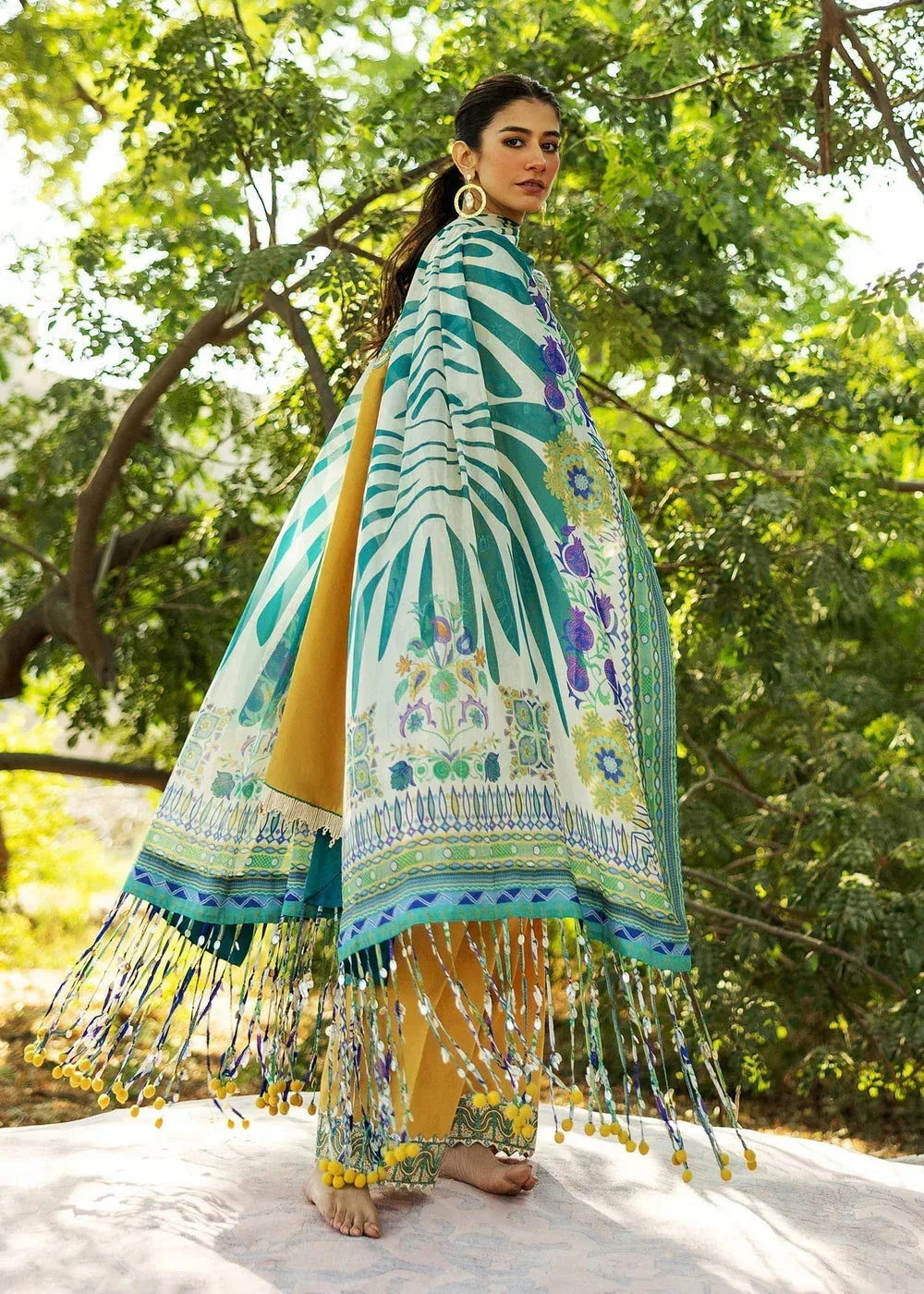 Sadaf Fawad Khan Siraa Lawn 25 Mustard Yellow Organza – view 5 – Poshaq