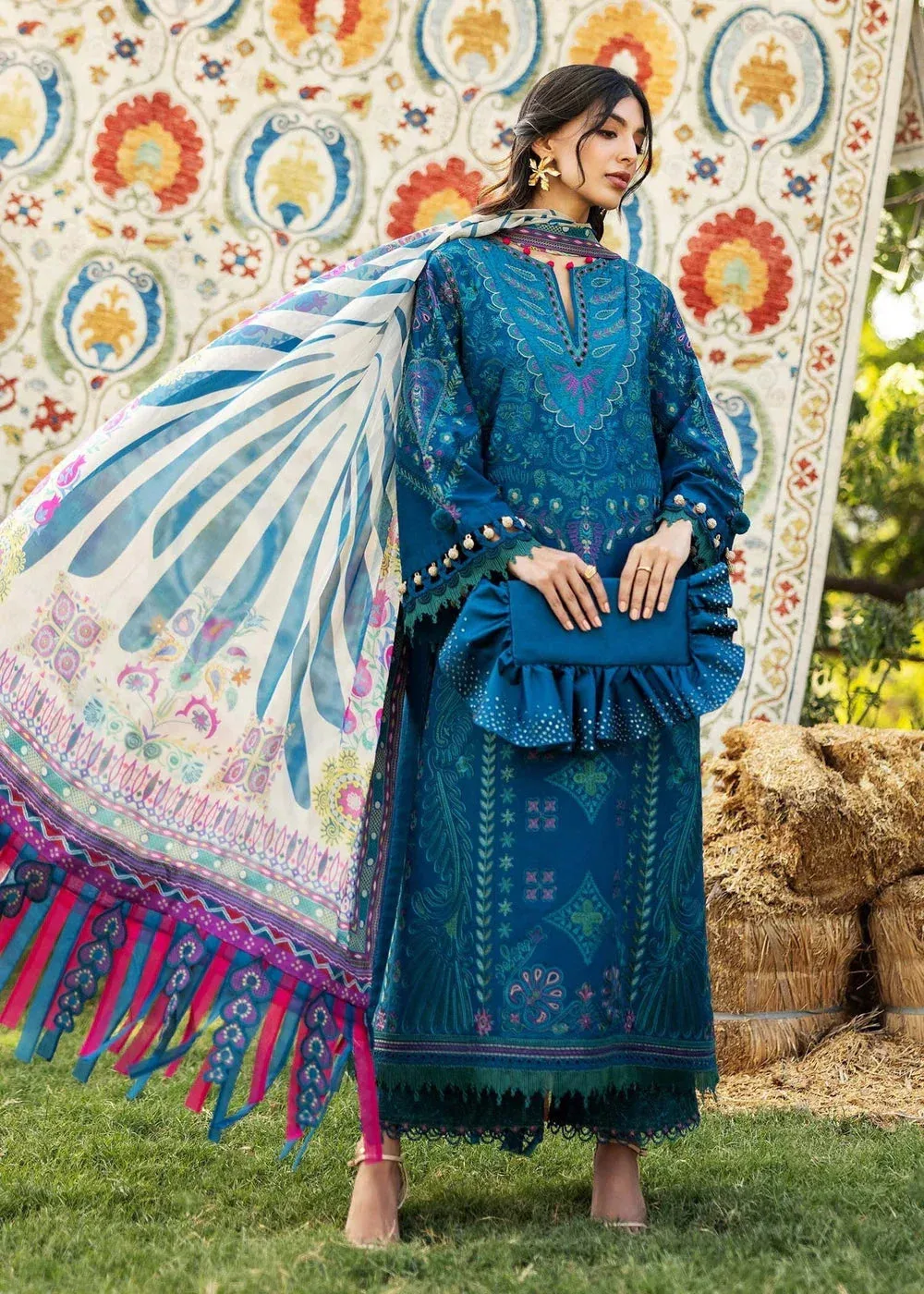 Sadaf Fawad Khan Siraa Lawn 25 Blue Organza – view 3 – Poshaq