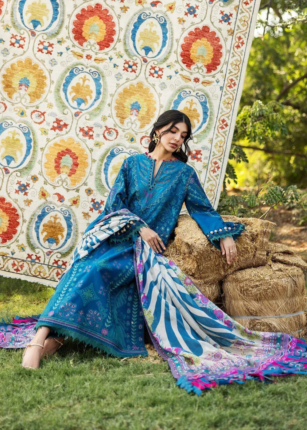 Sadaf Fawad Khan Siraa Lawn 25 Blue Organza – view 5 – Poshaq