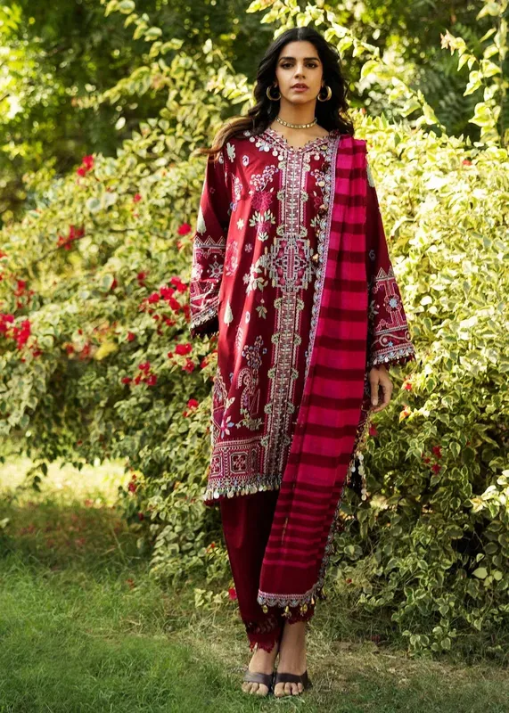 Sadaf Fawad Khan Siraa Lawn 25 Blood Red Organza – view 1 – Poshaq