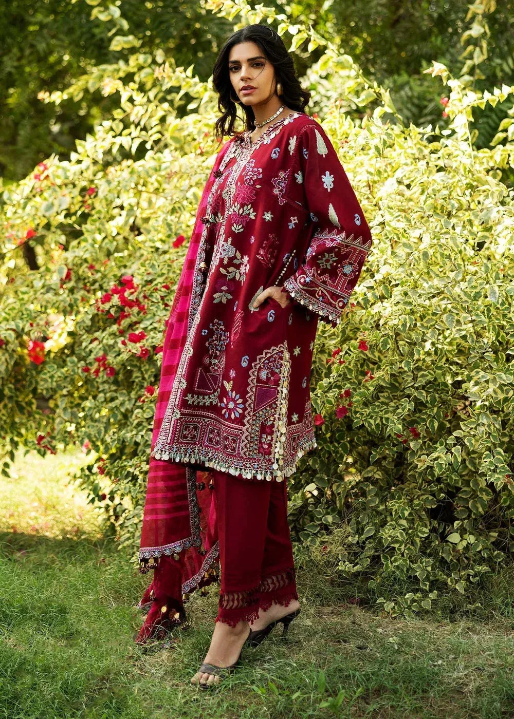 Sadaf Fawad Khan Siraa Lawn 25 Blood Red Organza – view 3 – Poshaq
