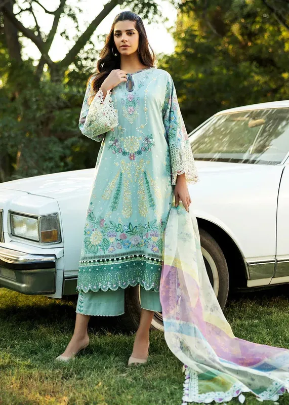 Sadaf Fawad Khan Siraa Lawn 25 Sky Blue Organza – view 1 – Poshaq