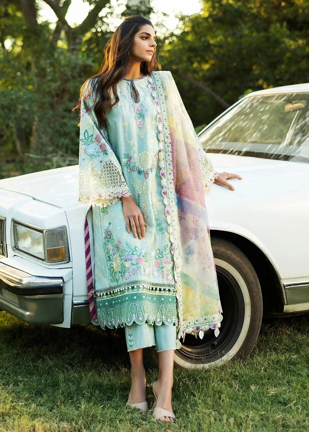 Sadaf Fawad Khan Siraa Lawn 25 Sky Blue Organza – view 3 – Poshaq