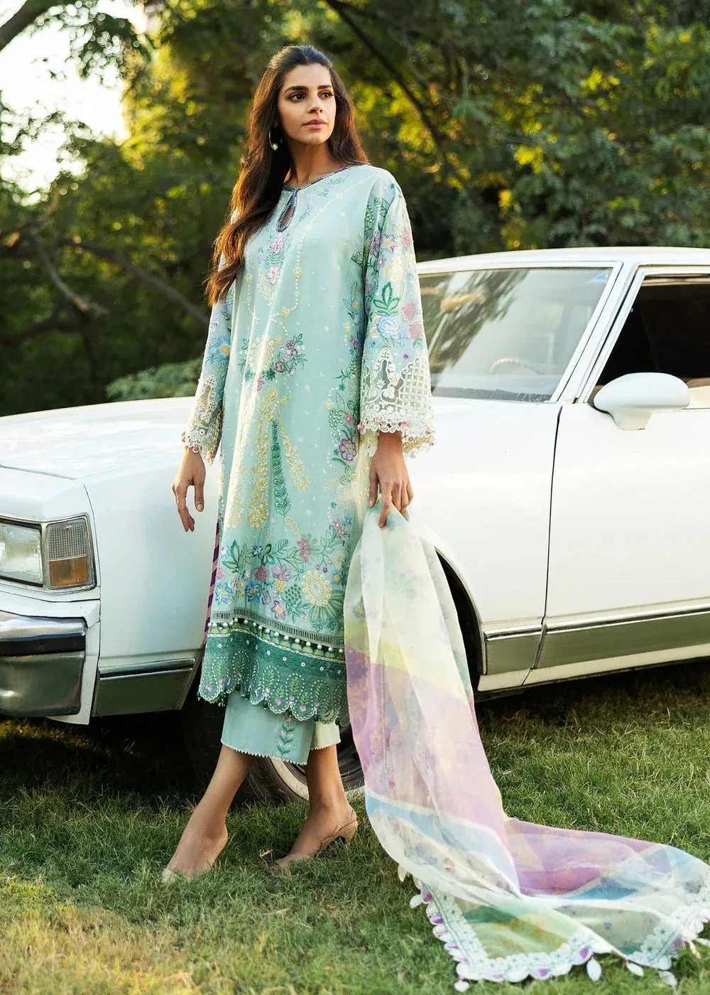 Sadaf Fawad Khan Siraa Lawn 25 Sky Blue Organza – view 5 – Poshaq