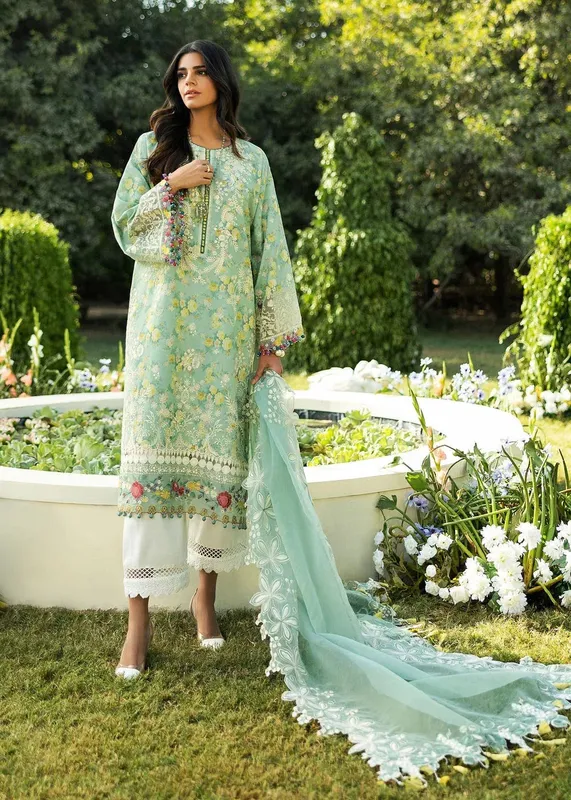 Sadaf Fawad Khan Siraa Lawn 25 Mint Green Organza – view 1 – Poshaq