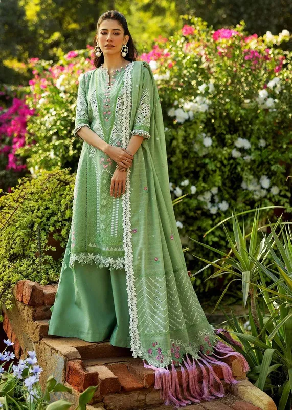 Sadaf Fawad Khan Siraa Lawn 25 Mint Green Organza – view 1 – Poshaq