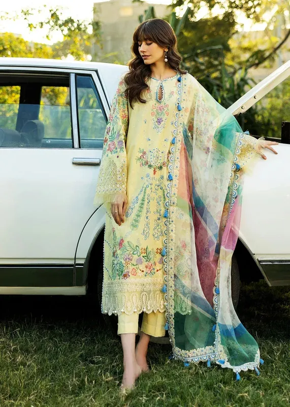 Sadaf Fawad Khan Siraa Lawn 25 Pastel Yellow Organza – view 1 – Poshaq