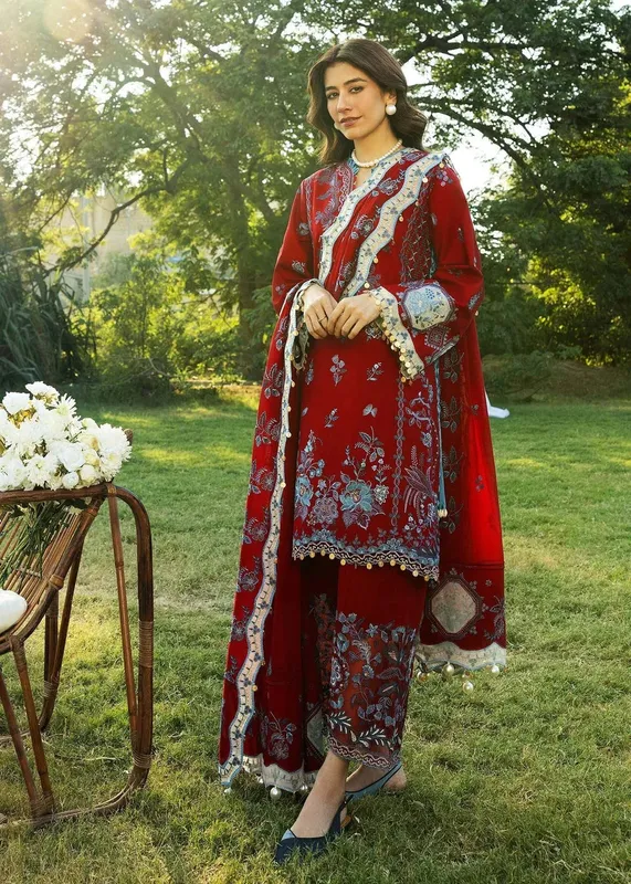 Sadaf Fawad Khan Siraa Lawn 25 Blood Red Organza – view 1 – Poshaq