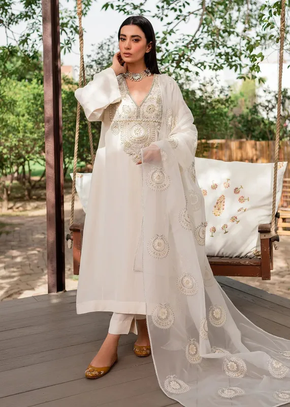 Sadaf Fawad Khan Zinnia Festive Formals White Raw Silk – view 1 – Poshaq