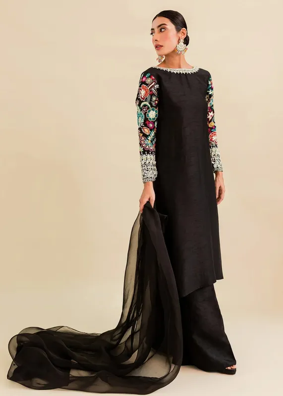 Sadaf Fawad Khan Zinnia Festive Formals Black Raw Silk – view 1 – Poshaq