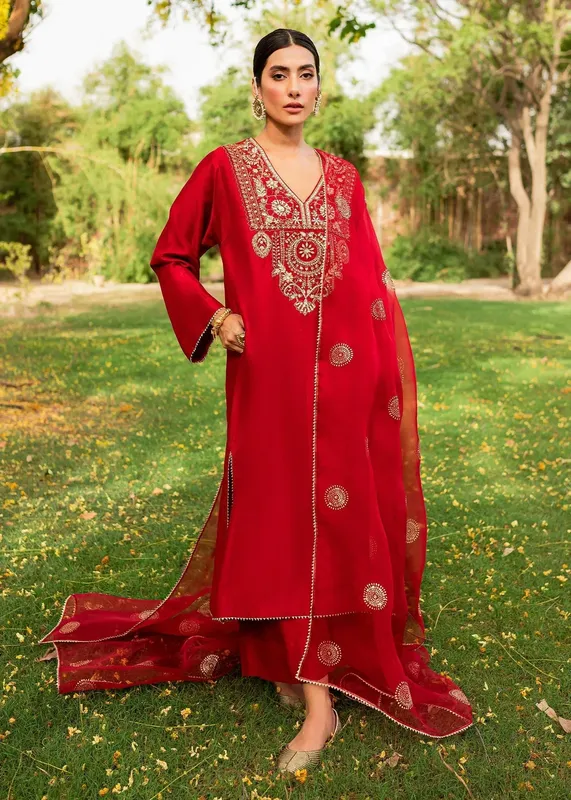 Sadaf Fawad Khan Zinnia Festive Formals Red Raw Silk – view 1 – Poshaq
