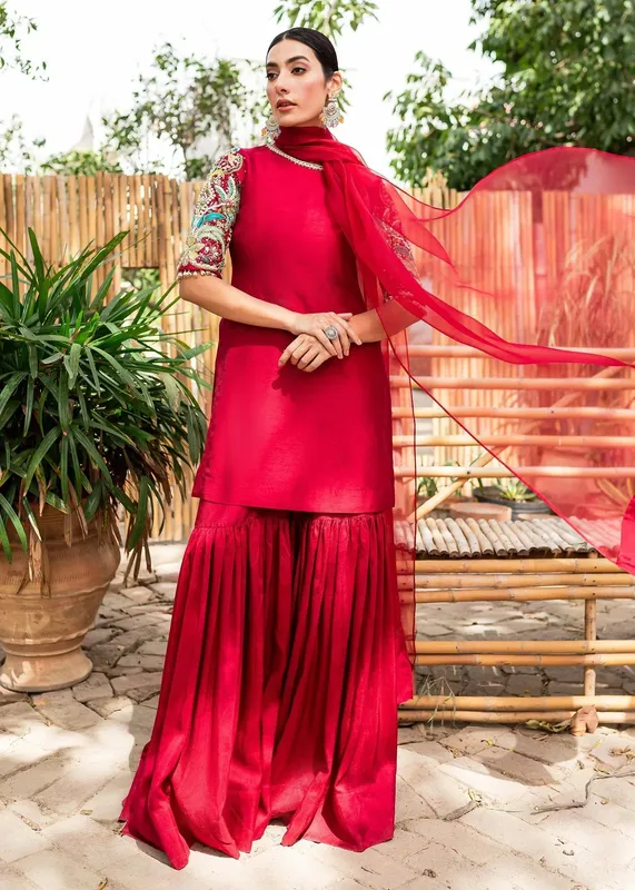 Sadaf Fawad Khan Zinnia Festive Formals Red Raw Silk – view 1 – Poshaq