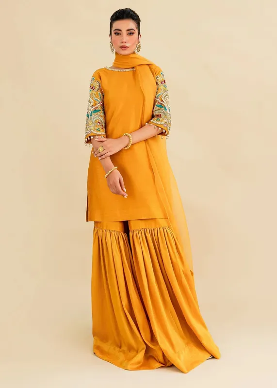 Sadaf Fawad Khan Zinnia Festive Formals Mustard Raw Silk – view 1 – Poshaq