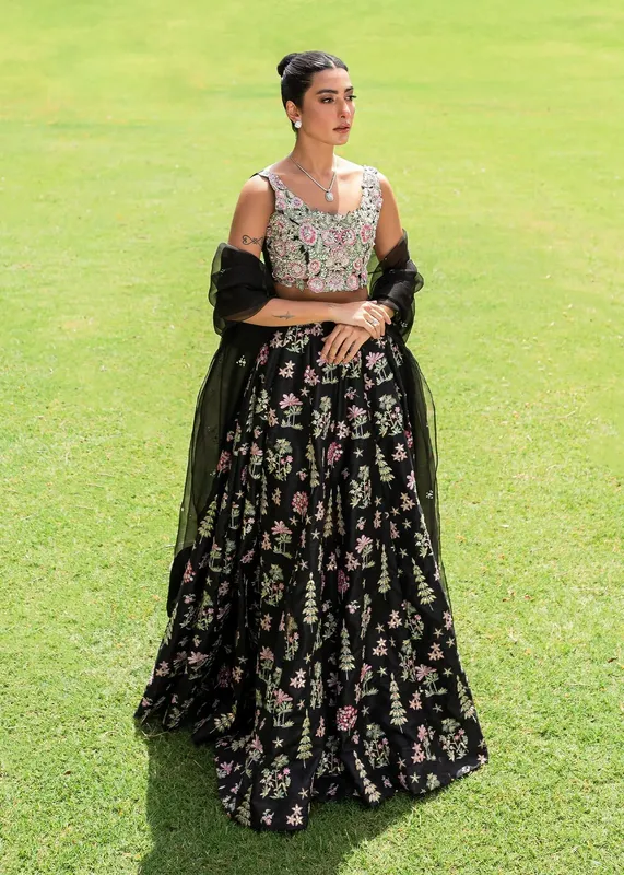 Sadaf Fawad Khan Zinnia Festive Formals Black Raw Silk – view 1 – Poshaq