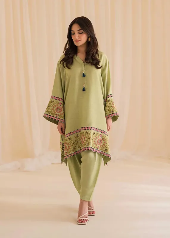 Sadaf Fawad Khan Lyla Festive Pret Green Raw Silk – view 1 – Poshaq