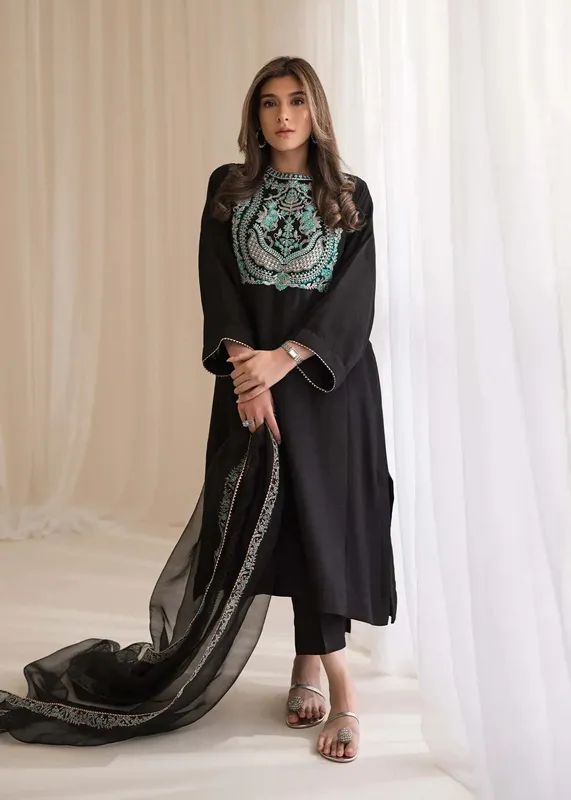 Sadaf Fawad Khan Lyla Festive Pret Black Raw Silk – view 1 – Poshaq