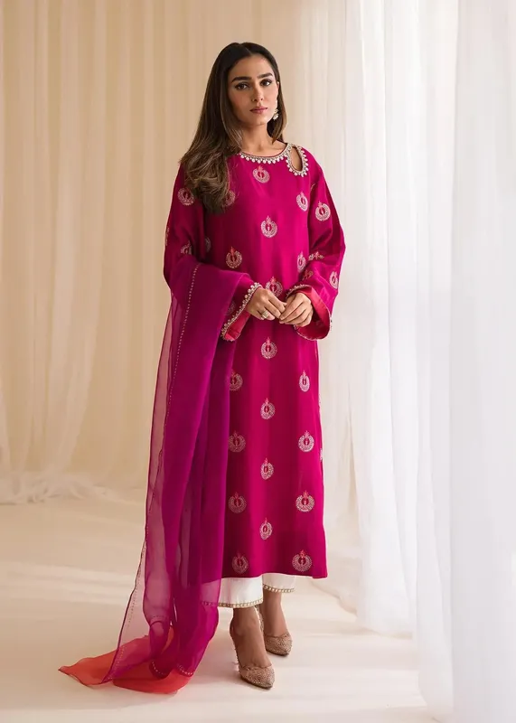 Sadaf Fawad Khan Lyla Festive Pret Pink Raw Silk – view 1 – Poshaq