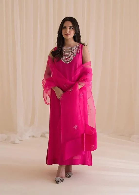 Sadaf Fawad Khan Lyla Festive Pret Pink Raw Silk – view 1 – Poshaq