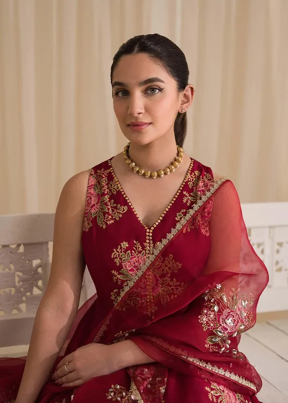 Sadaf Fawad Khan Lyla Festive Pret Red Raw Silk – view 1 – Poshaq