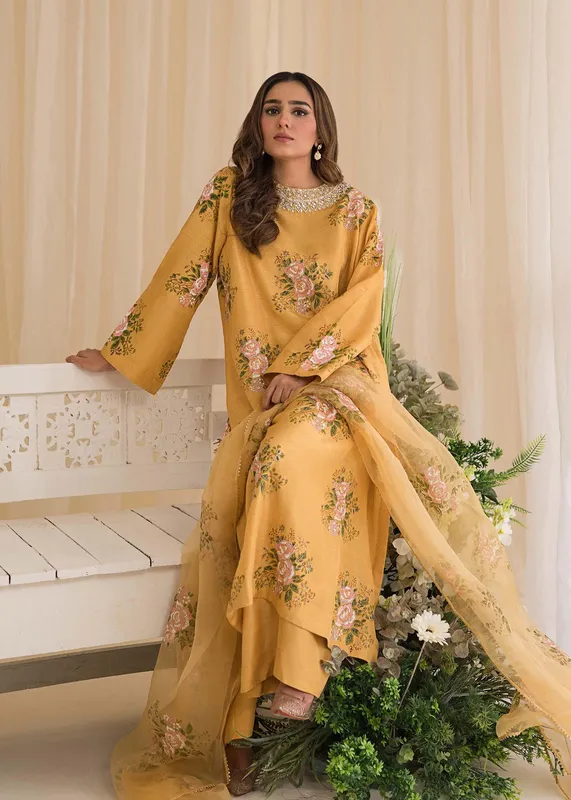 Sadaf Fawad Khan Lyla Festive Pret Yellow Raw Silk – view 1 – Poshaq