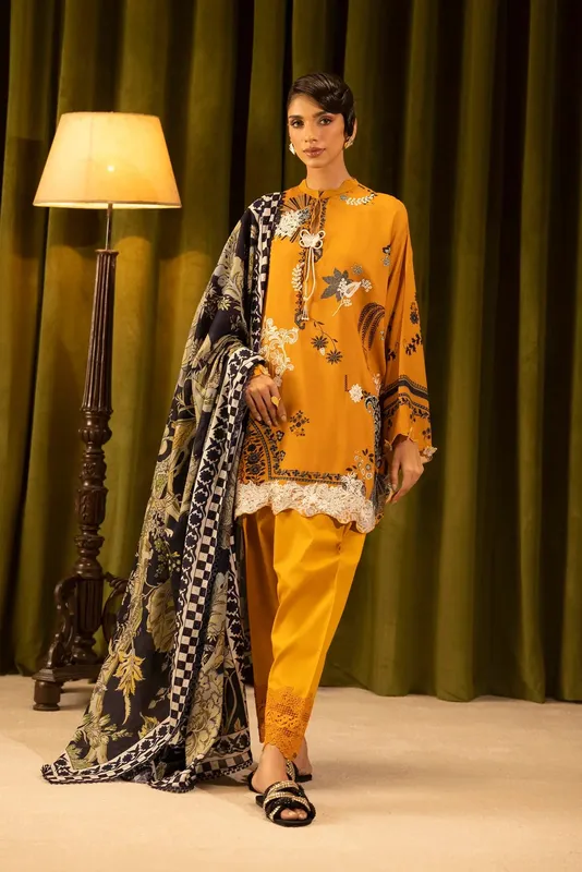 Sana Safinaz Muzlin Winter 25 Mustard Yellow Khaddar – view 1 – Poshaq