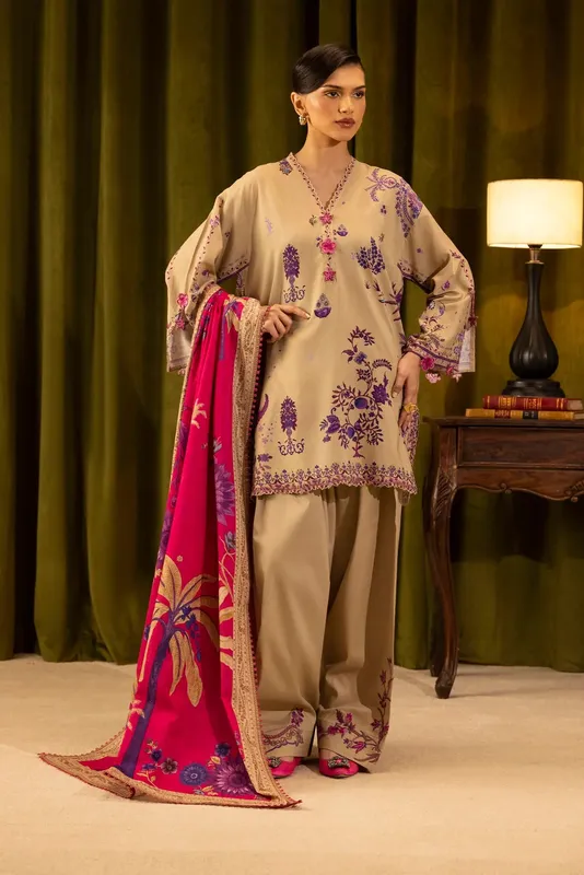 Sana Safinaz Muzlin Winter 25 Peach Cream Organza – view 1 – Poshaq