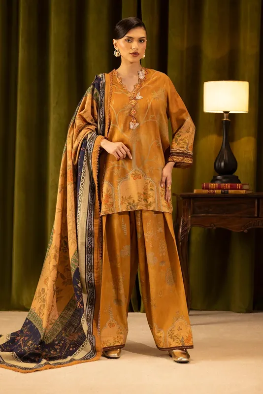 Sana Safinaz Muzlin Winter 25 Mustard Organza – view 1 – Poshaq