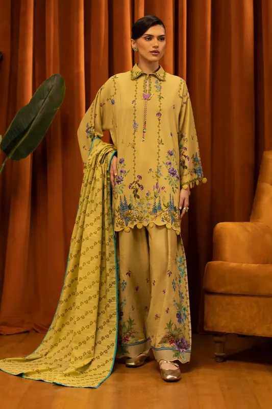 Sana Safinaz Muzlin Winter 25 Mist Yellow Organza – view 1 – Poshaq