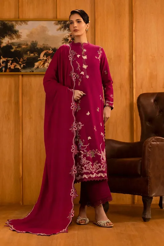 Sana Safinaz Muzlin Winter 25 purplish red Organza – view 1 – Poshaq
