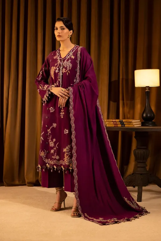 Sana Safinaz Muzlin Winter 25 Fuchsia Pink Organza – view 1 – Poshaq